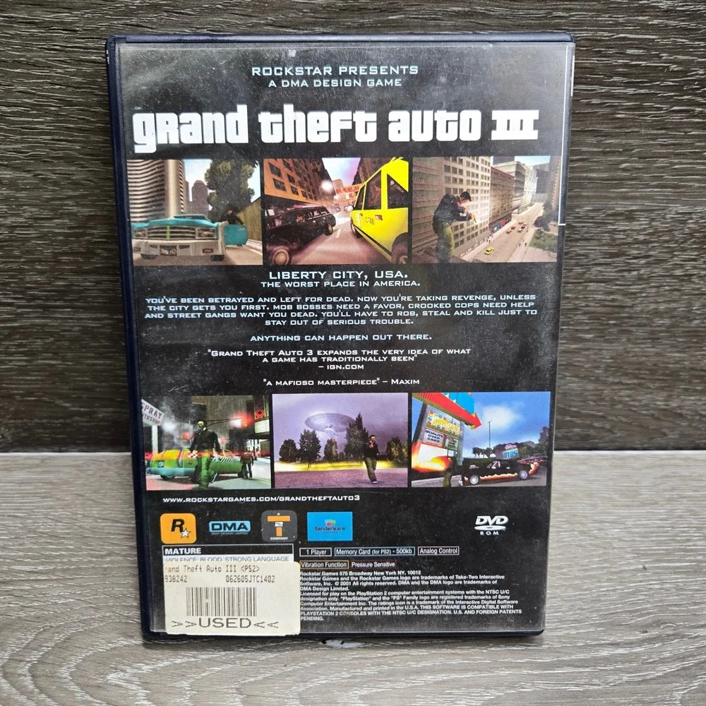 Grand Theft Auto III GTA 3 Sony PlayStation 2 PS2 Poster Black Video Game Tested